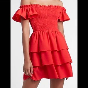 NEW Red Express Smocked Ruffle Dress XL
